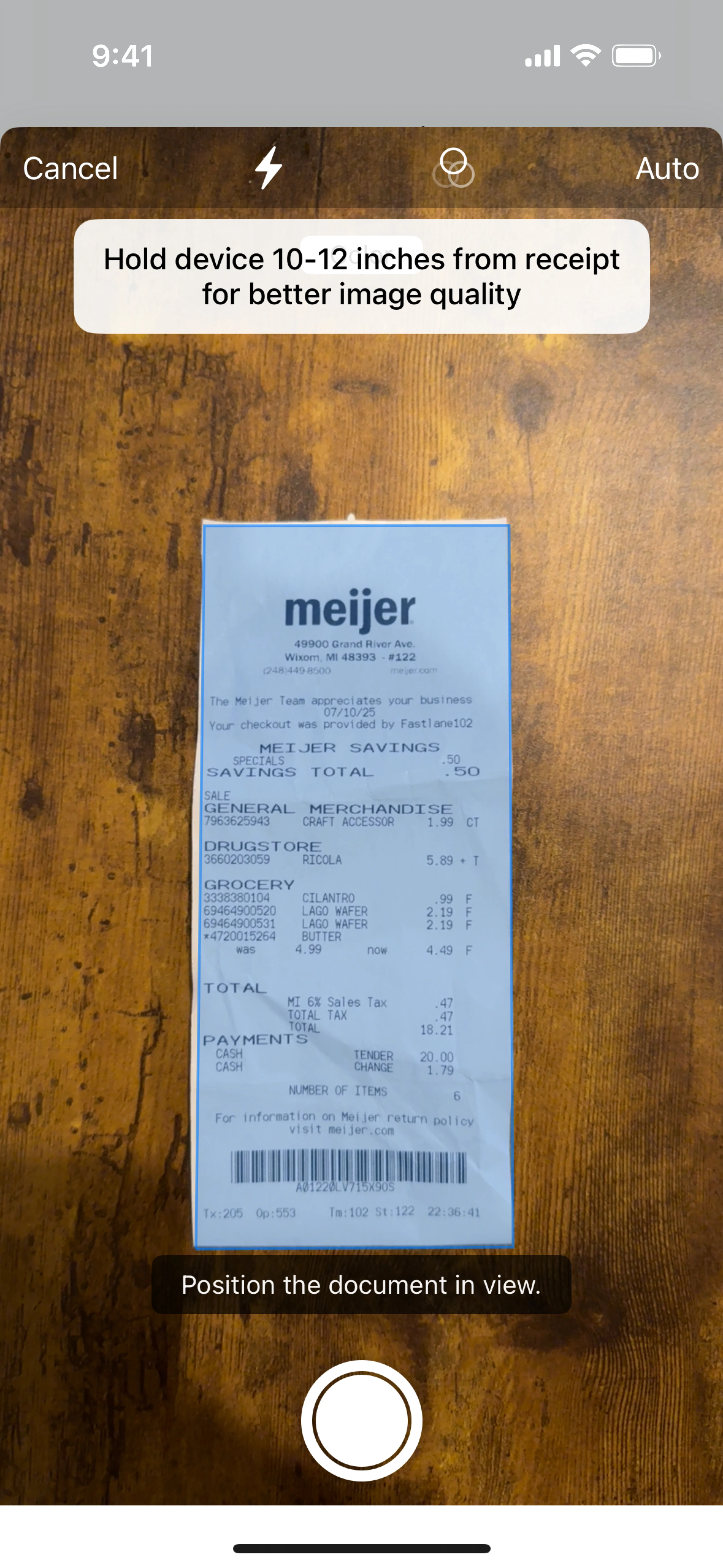Receipt scanning interface
